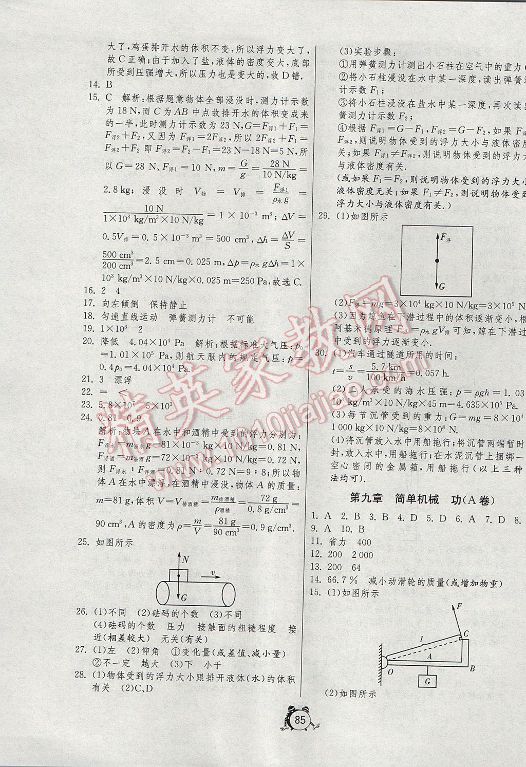 2017年初中單元測(cè)試卷八年級(jí)物理下冊(cè)魯科版五四制 參考答案第5頁(yè)