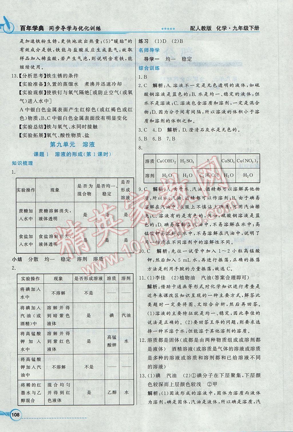 2017年同步导学与优化训练九年级化学下册人教版 参考答案第4页