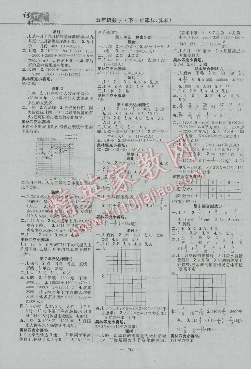 2017年課時作業(yè)本五年級數(shù)學(xué)下冊冀教版 參考答案第6頁