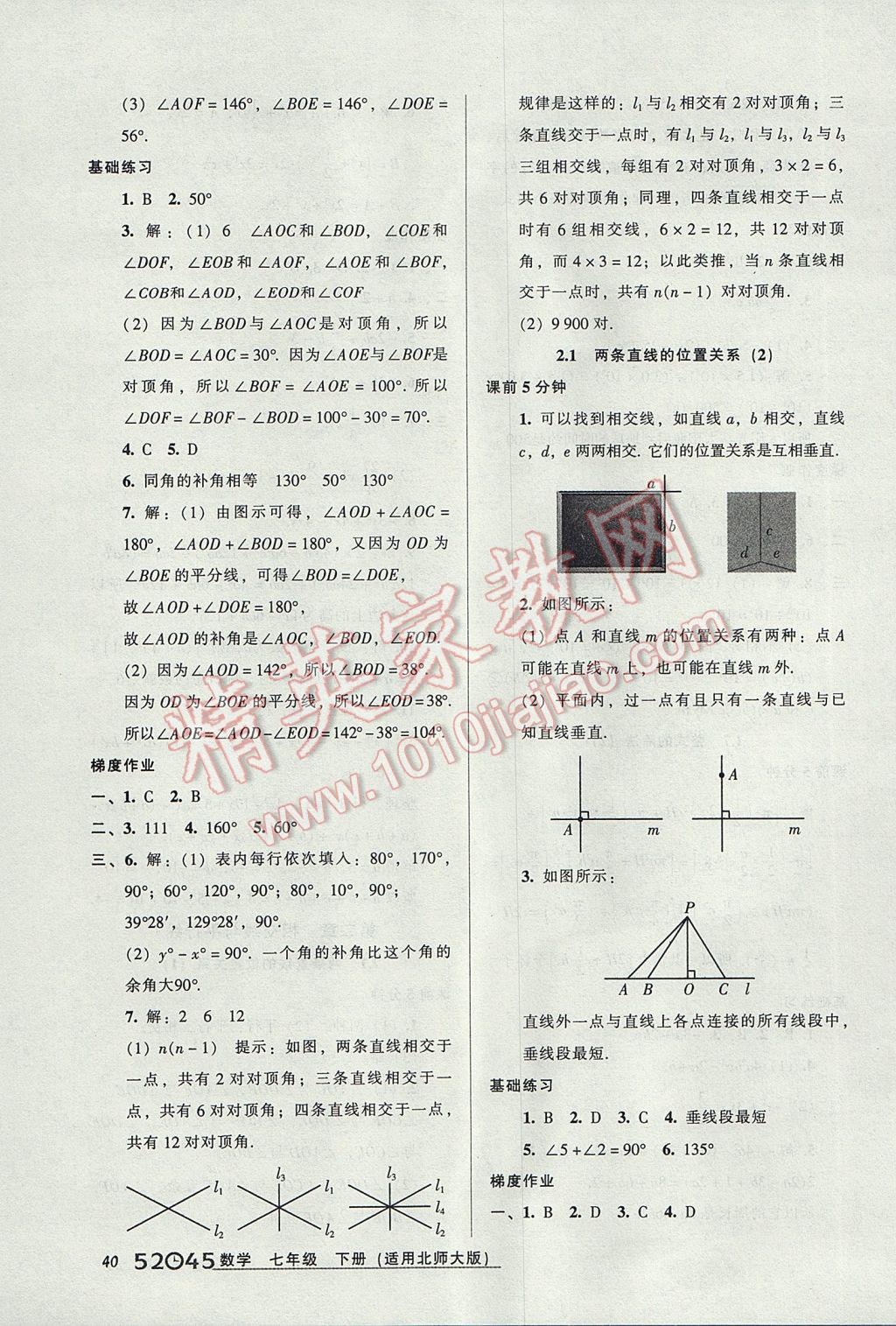 2017年52045模塊式全能訓練七年級數(shù)學下冊北師大版 參考答案第8頁