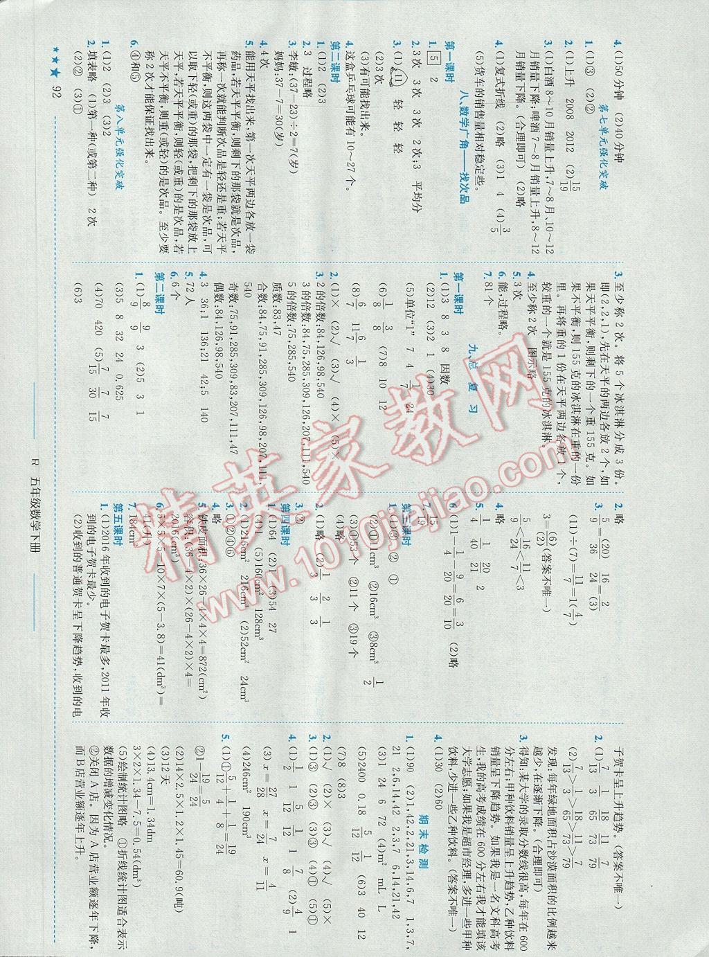 2017年黃岡小狀元作業(yè)本五年級(jí)數(shù)學(xué)下冊(cè)人教版江西專版 參考答案第8頁(yè)