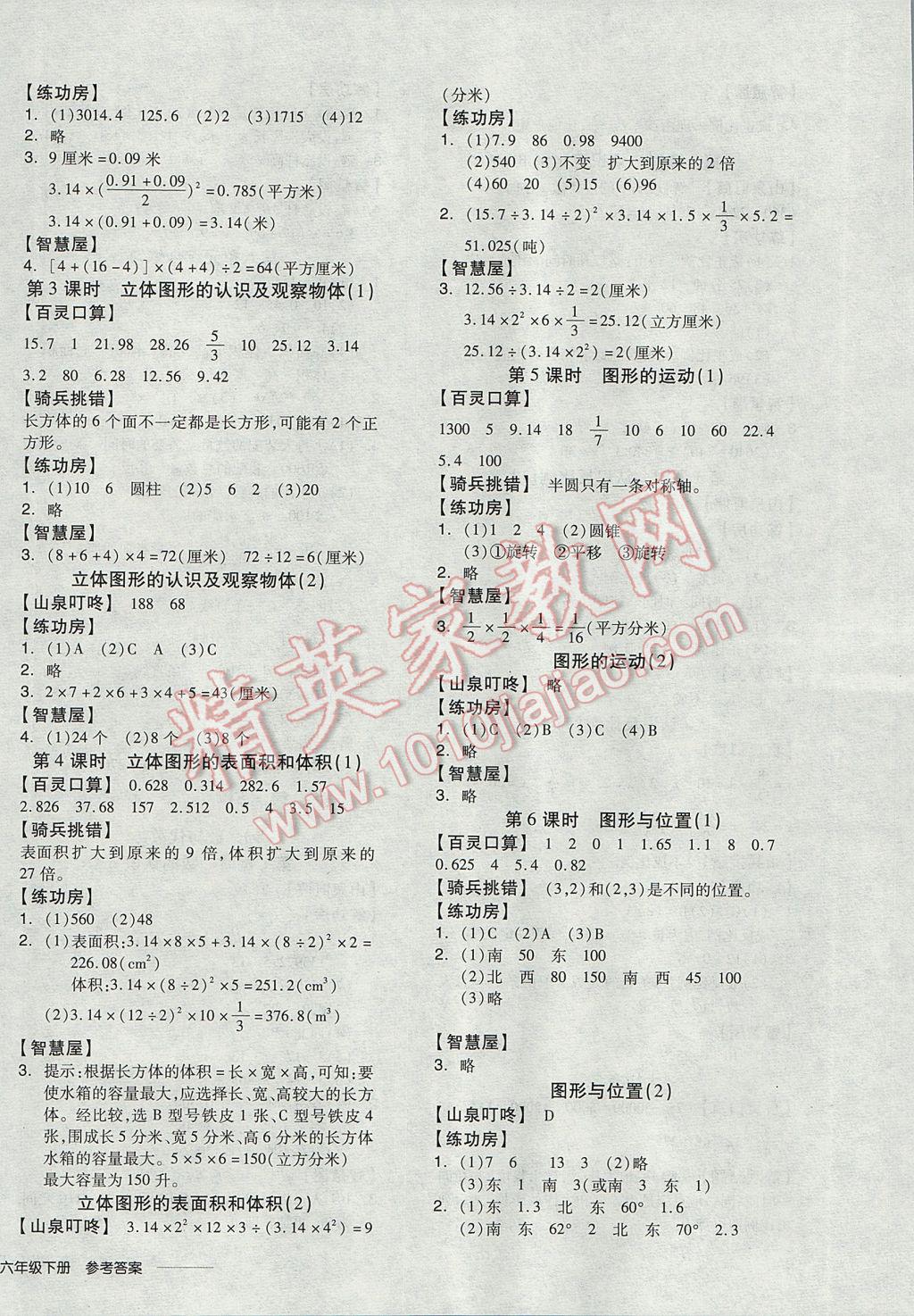 2017年全品学练考六年级数学下册苏教版 参考答案第8页