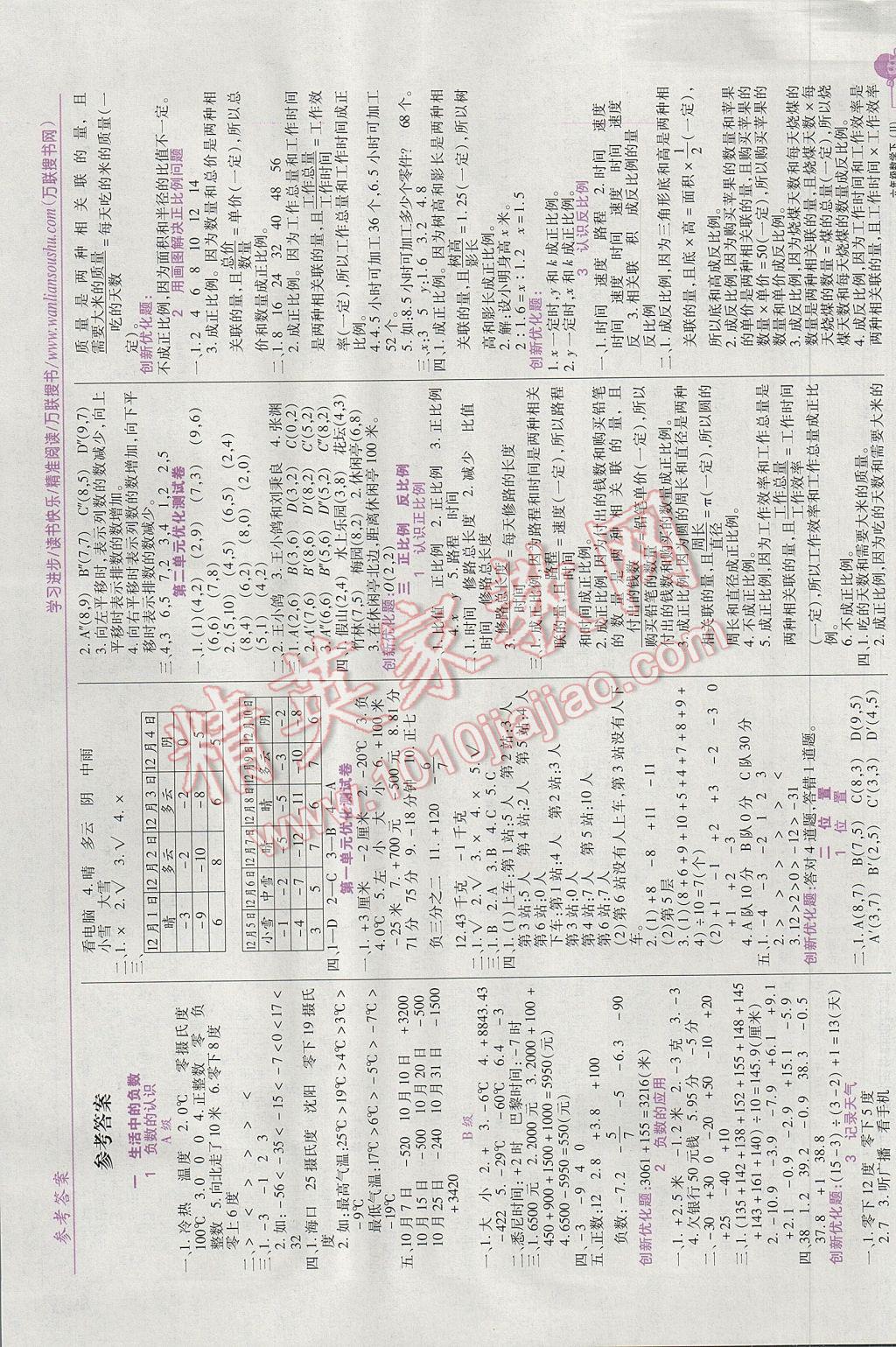 2017年全優(yōu)訓(xùn)練零失誤優(yōu)化作業(yè)本六年級數(shù)學(xué)下冊冀教版 參考答案第1頁