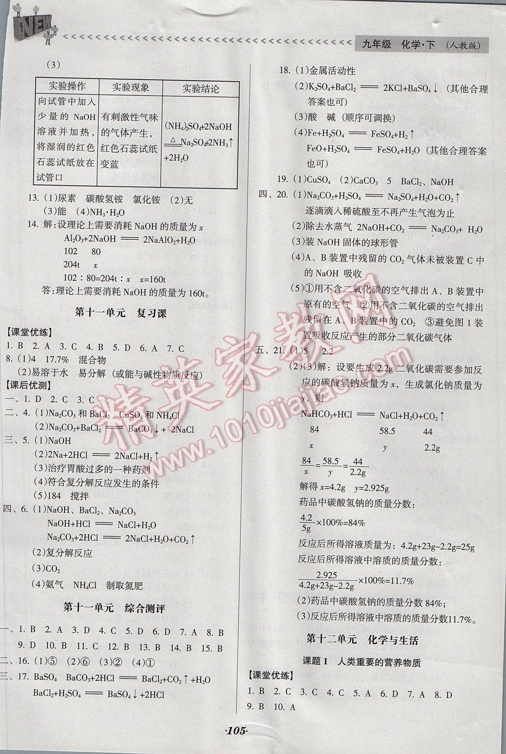 2017年全优点练课计划九年级化学下册人教版 参考答案第11页