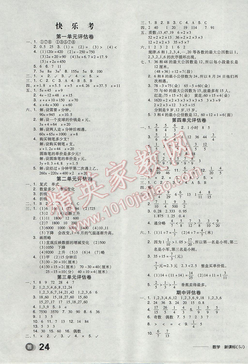 2017年全品学练考五年级数学下册苏教版 参考答案第11页