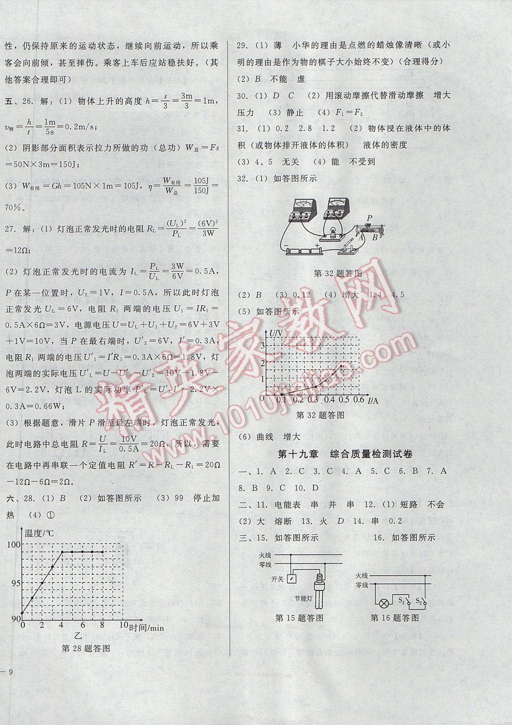 2017年勝券在握打好基礎(chǔ)金牌作業(yè)本九年級物理下冊人教版 參考答案第18頁