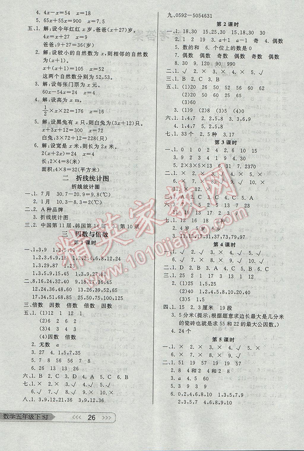 2017年小學(xué)生學(xué)習(xí)樂園隨堂練五年級(jí)數(shù)學(xué)下冊蘇教版 參考答案第2頁