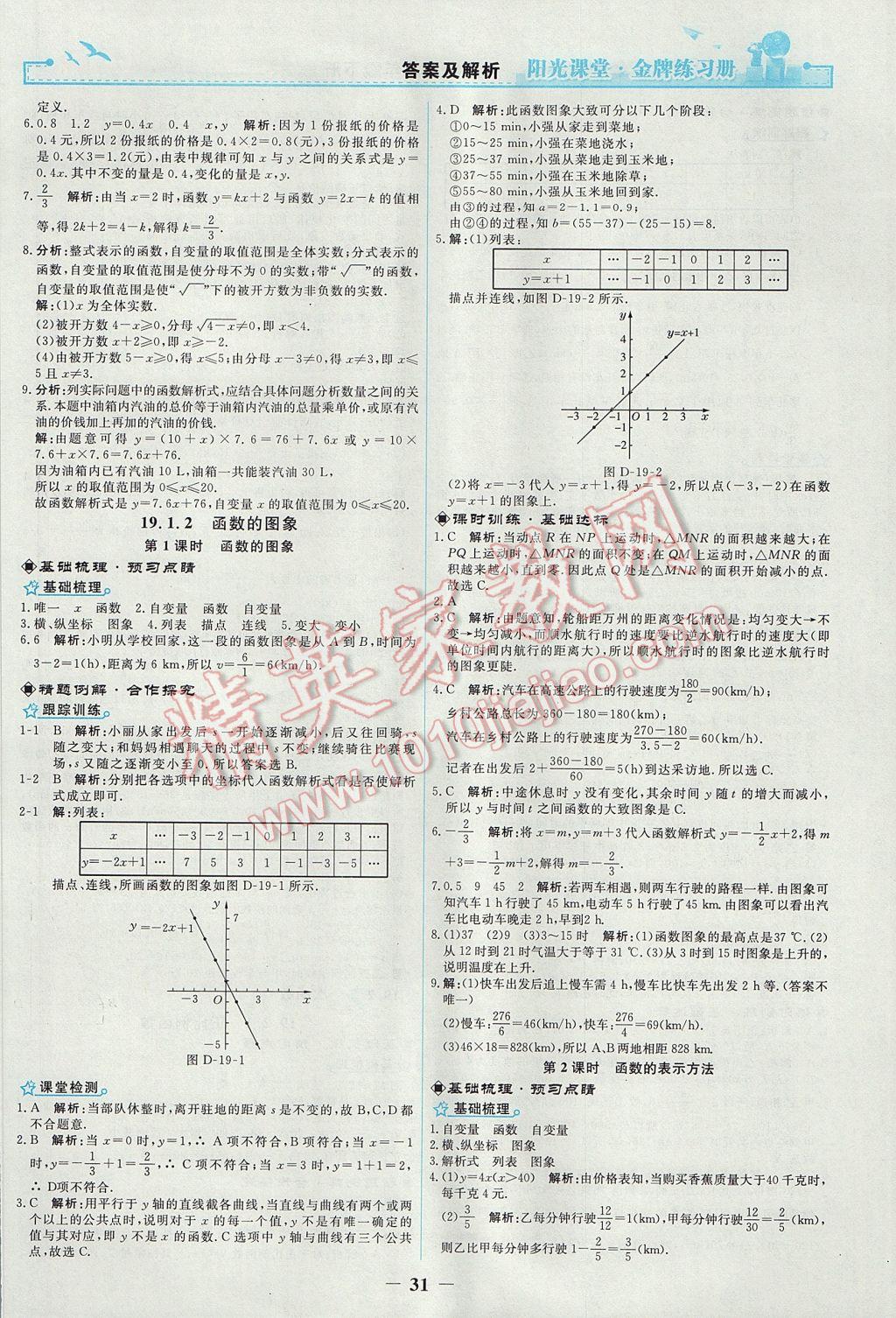 2017年阳光课堂金牌练习册八年级数学下册人教版 参考答案第13页