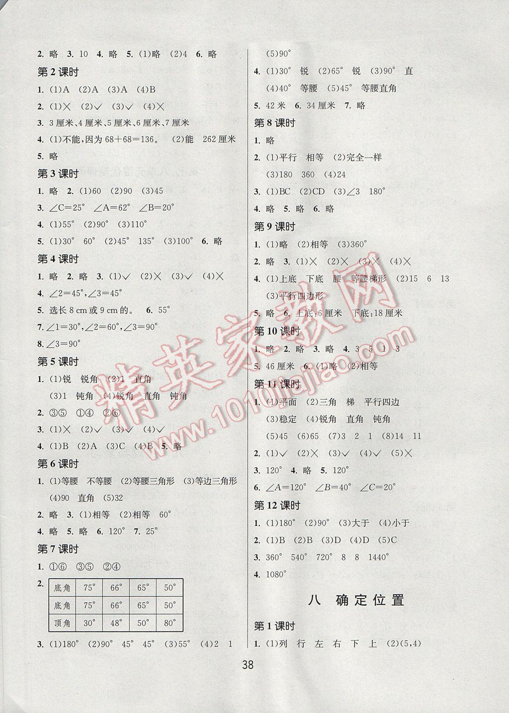 2017年课时训练四年级数学下册江苏版 参考答案第6页