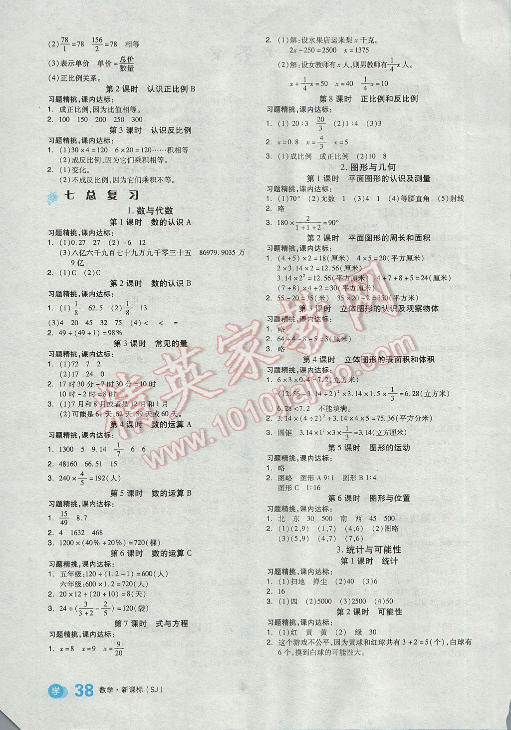 2017年全品学练考六年级数学下册苏教版 教材例题精练答案第14页