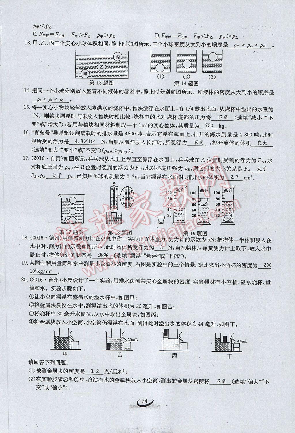 2017年思維新觀察八年級物理下冊 第十章 浮力第116頁