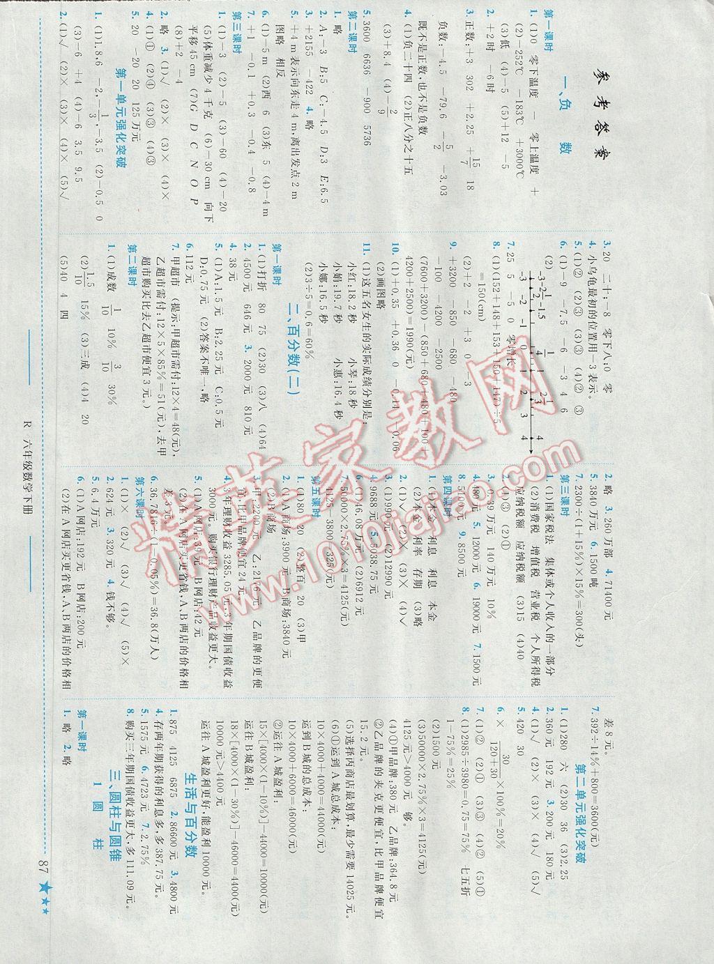 2017年黃岡小狀元作業(yè)本六年級數(shù)學下冊人教版江西專版 參考答案第2頁