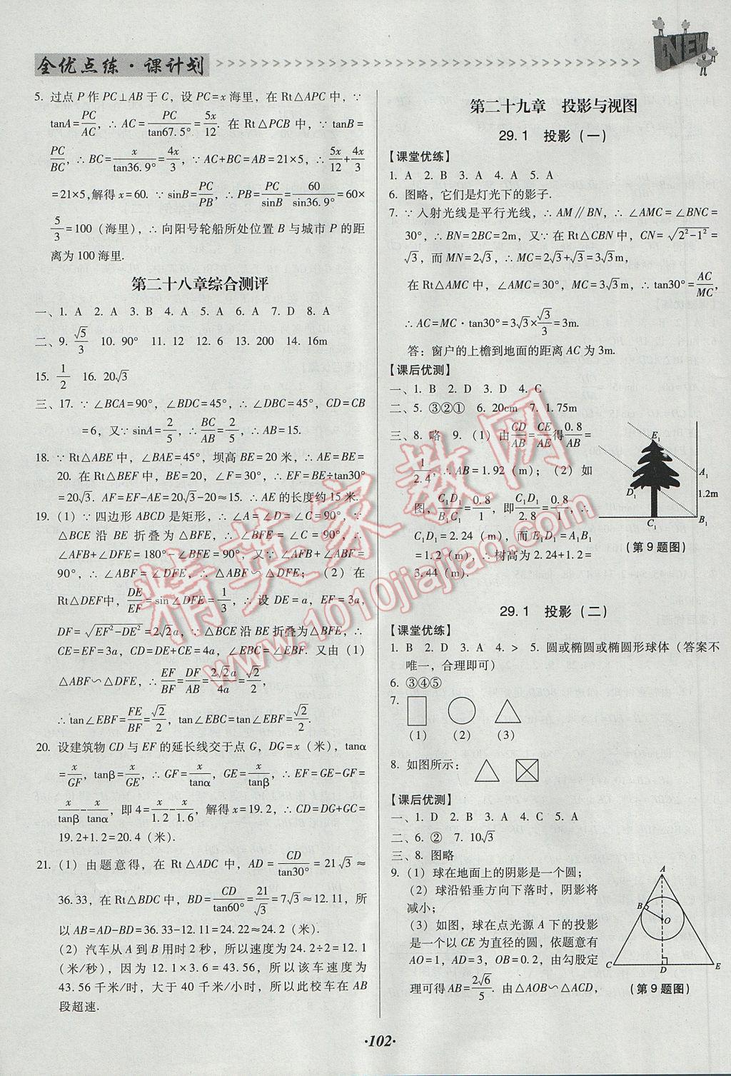 2017年全優(yōu)點(diǎn)練課計劃九年級數(shù)學(xué)下冊人教版 參考答案第10頁