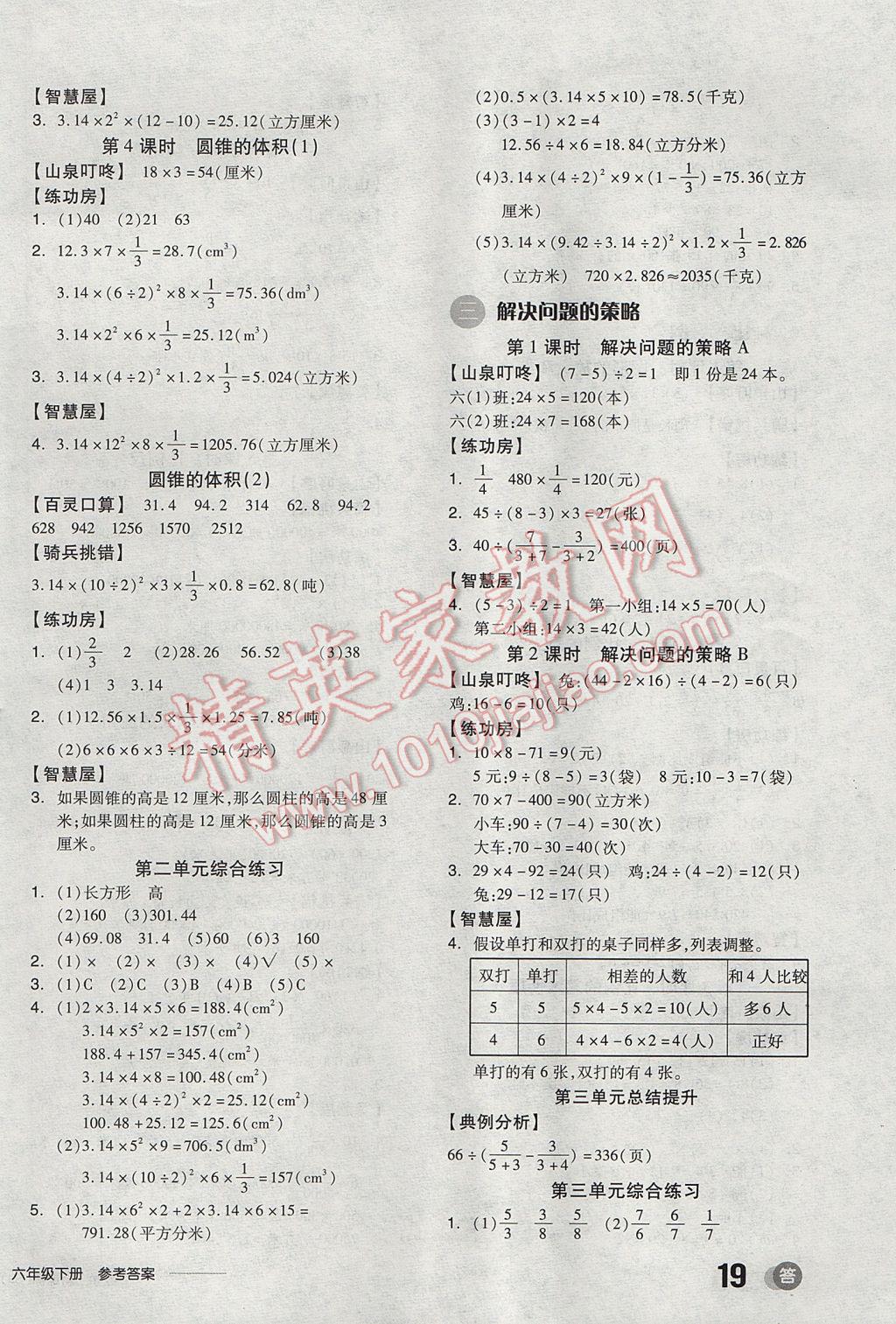 2017年全品学练考六年级数学下册苏教版 参考答案第2页