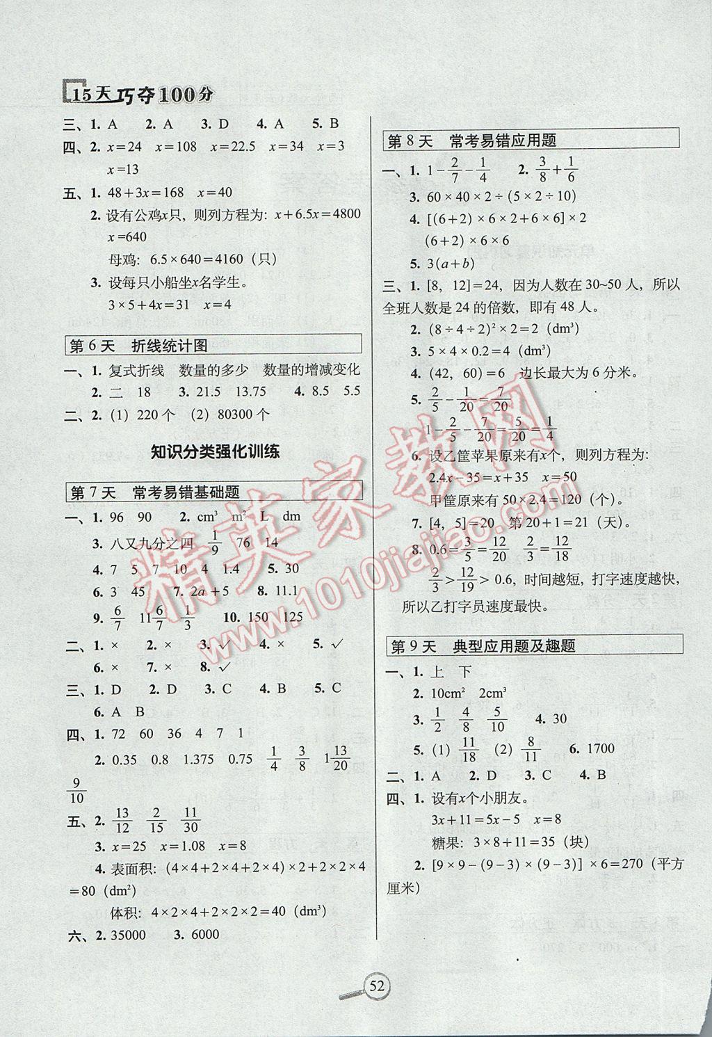 2017年15天巧奪100分五年級數(shù)學下冊西師大版 參考答案第2頁