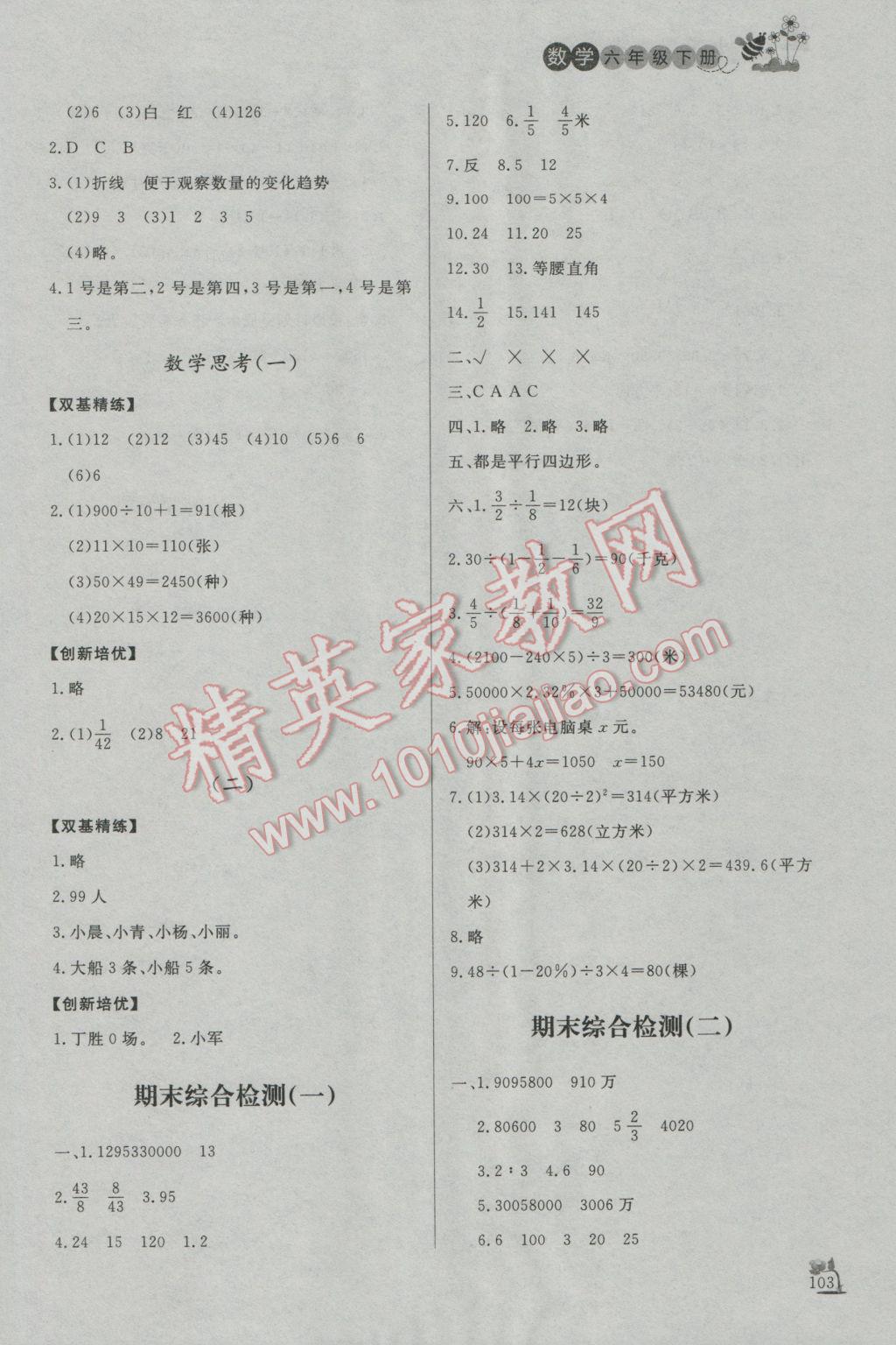 2017年小學(xué)課外作業(yè)六年級數(shù)學(xué)下冊 參考答案第19頁