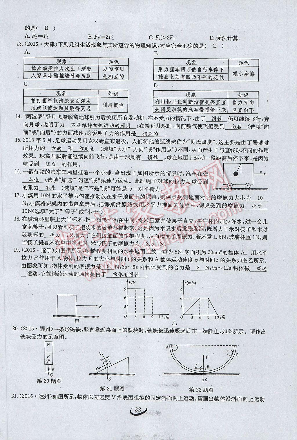 2017年思維新觀察八年級(jí)物理下冊(cè) 第八章 運(yùn)動(dòng)和力第56頁(yè)