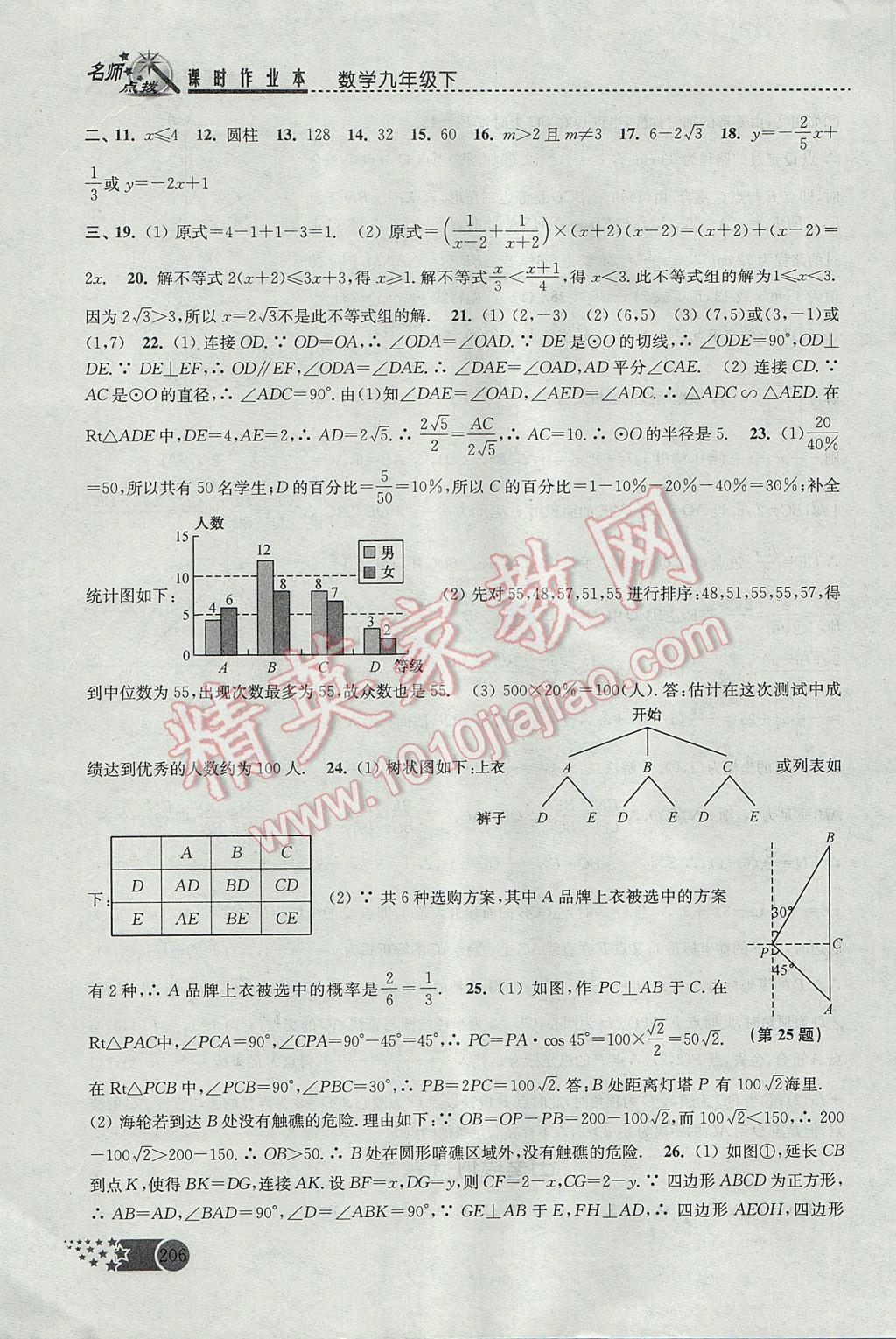 2017年名師點(diǎn)撥課時(shí)作業(yè)本九年級數(shù)學(xué)下冊全國版 參考答案第36頁