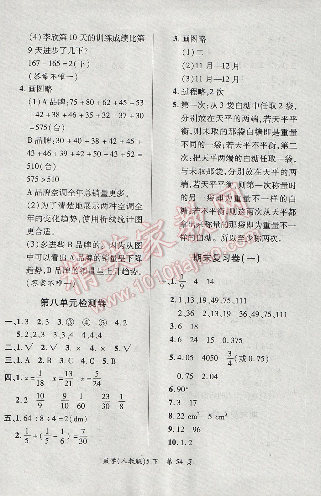 2017年新評價單元檢測創(chuàng)新評價五年級數(shù)學(xué)下冊人教版 參考答案第6頁