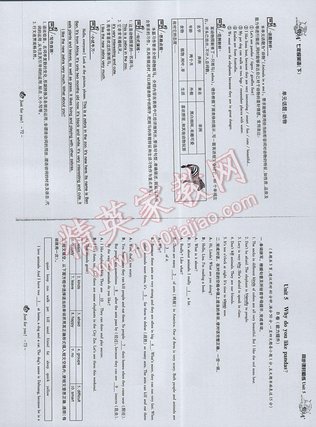 2017年蓉城课堂给力A加七年级英语下册 参考答案第38页