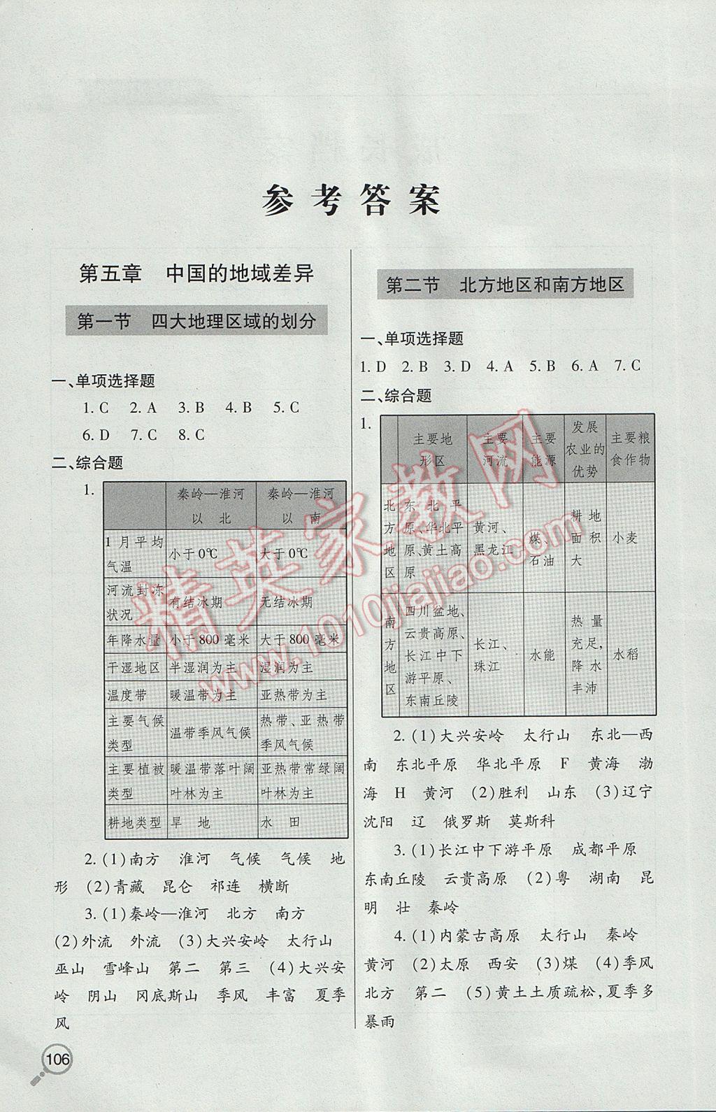 2017年新课堂同步学习与探究八年级地理下学期 参考答案第1页