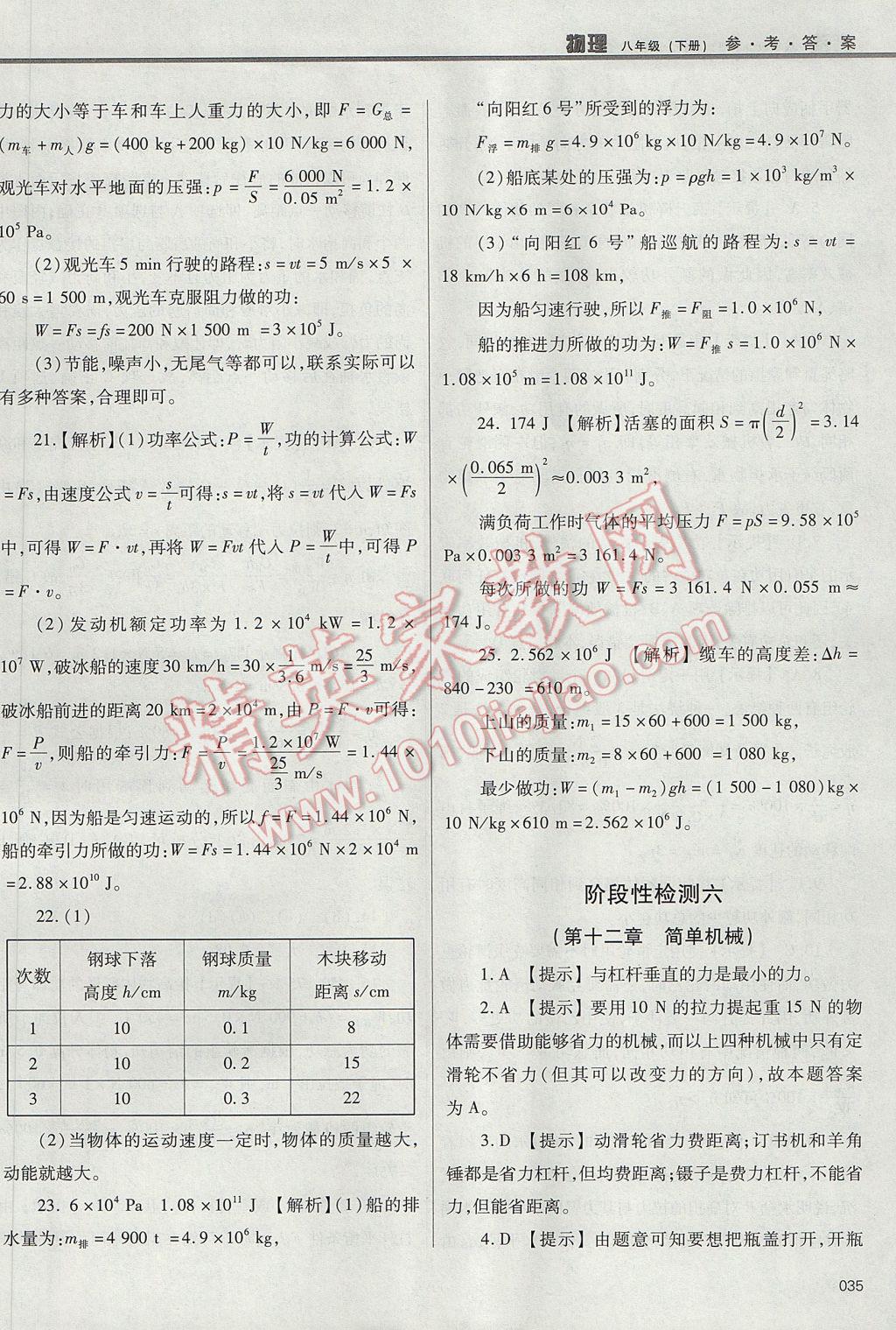 2017年學(xué)習(xí)質(zhì)量監(jiān)測八年級物理下冊人教版 參考答案第35頁