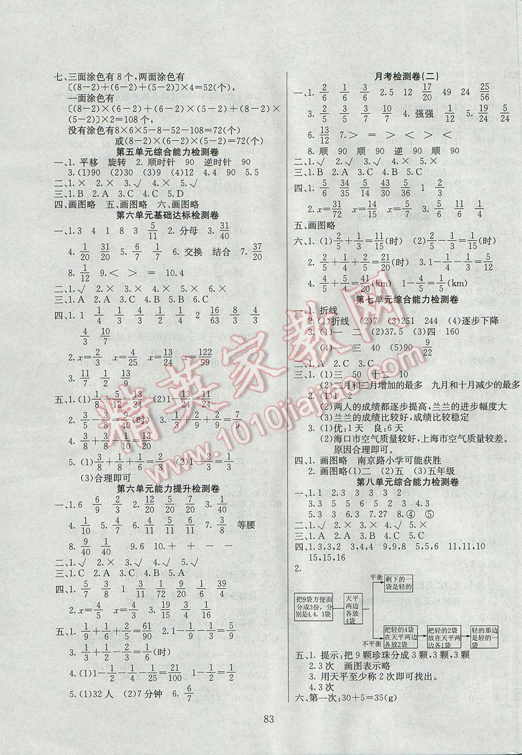 2017年同步检测卷五年级数学下册人教版 参考答案第3页