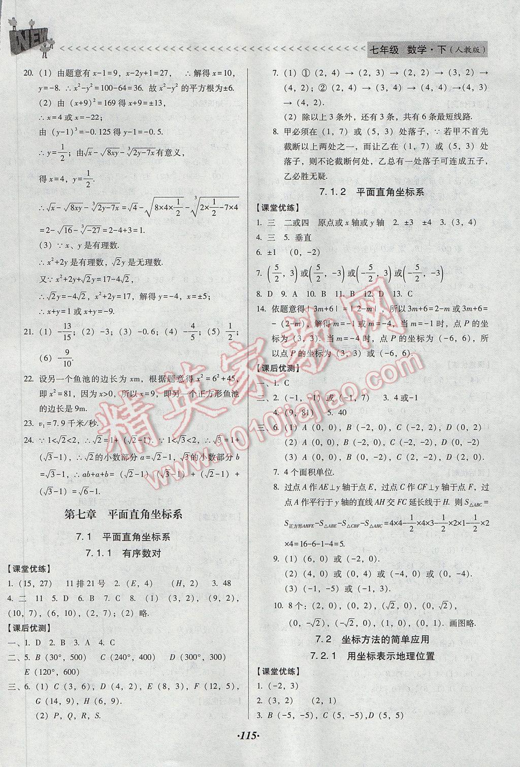 2017年全优点练课计划七年级数学下册人教版 参考答案第7页