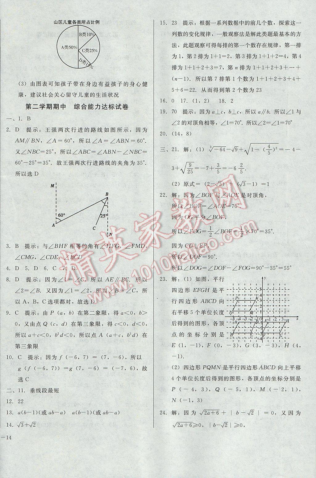 2017年勝券在握打好基礎金牌作業(yè)本七年級數(shù)學下冊人教版 參考答案第28頁