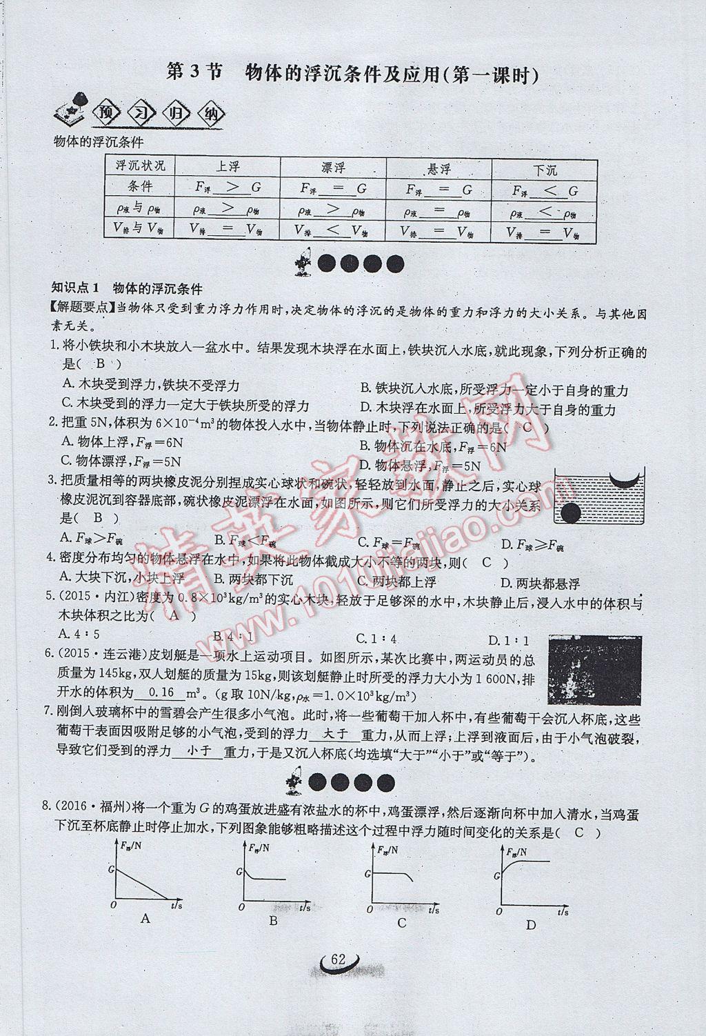 2017年思維新觀察八年級(jí)物理下冊(cè) 第十章 浮力第104頁(yè)