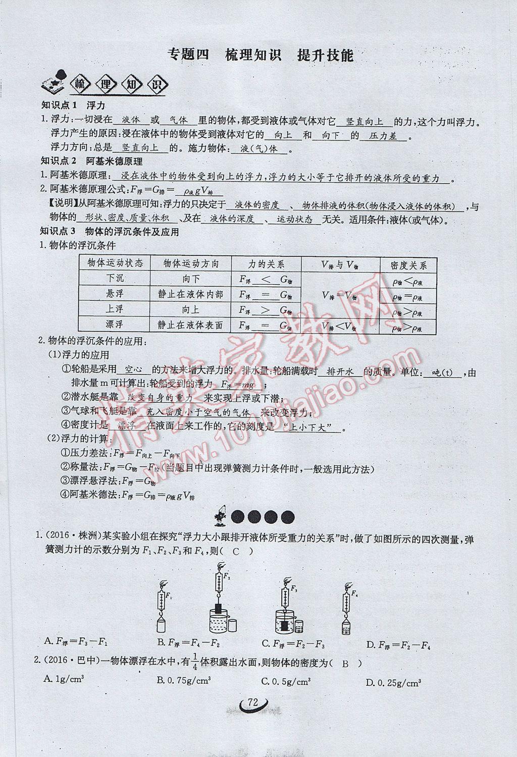 2017年思維新觀察八年級(jí)物理下冊(cè) 第十章 浮力第114頁(yè)