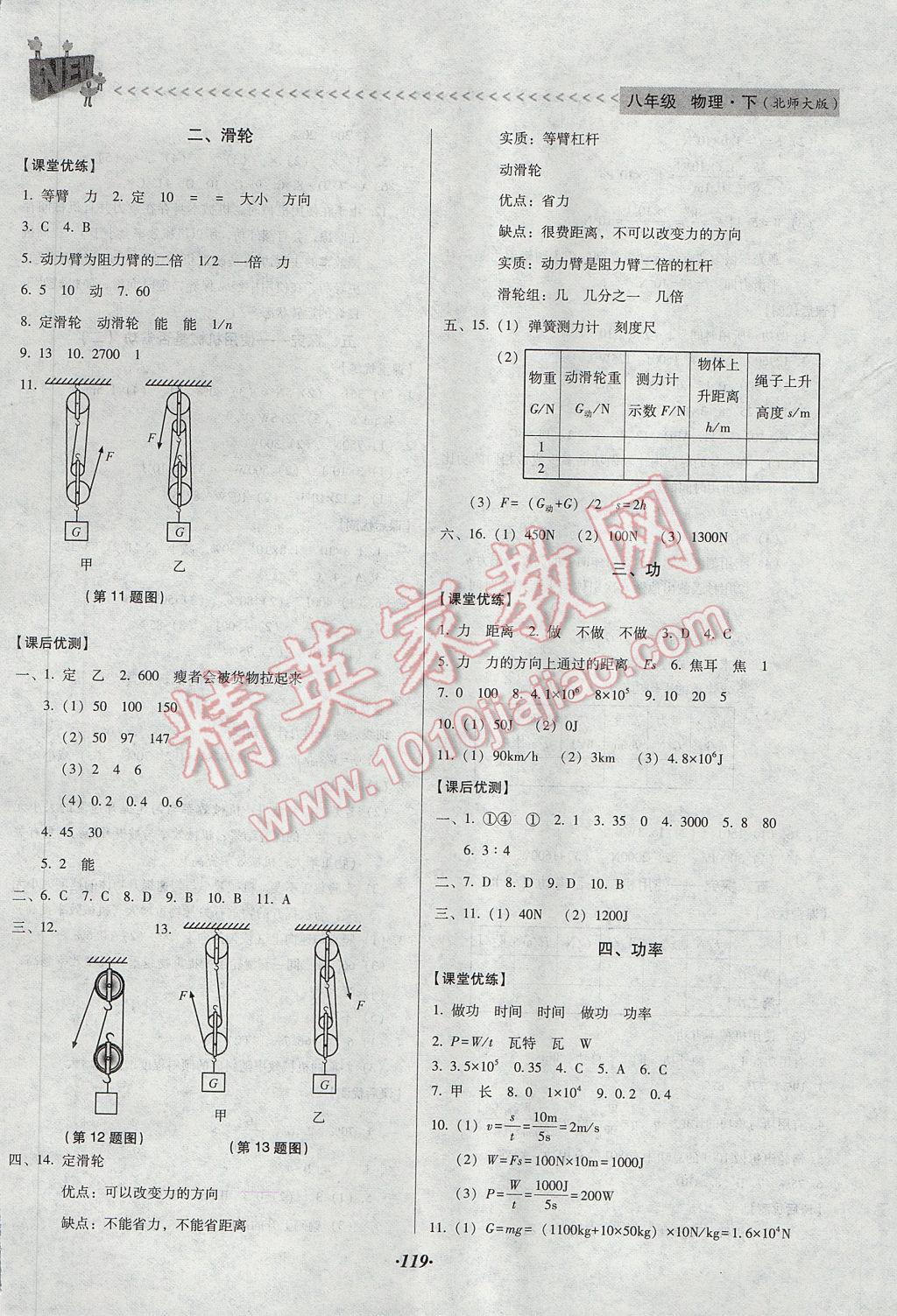 2017年全優(yōu)點練課計劃八年級物理下冊北師大版 參考答案第16頁