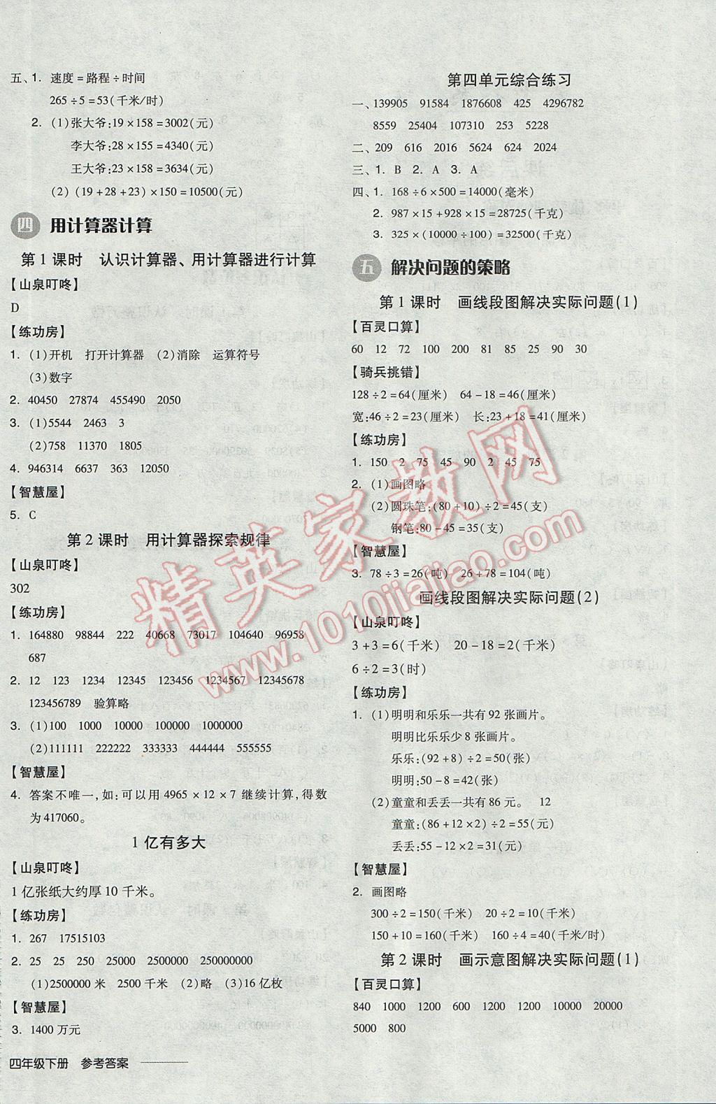 2017年全品学练考四年级数学下册苏教版 参考答案第4页