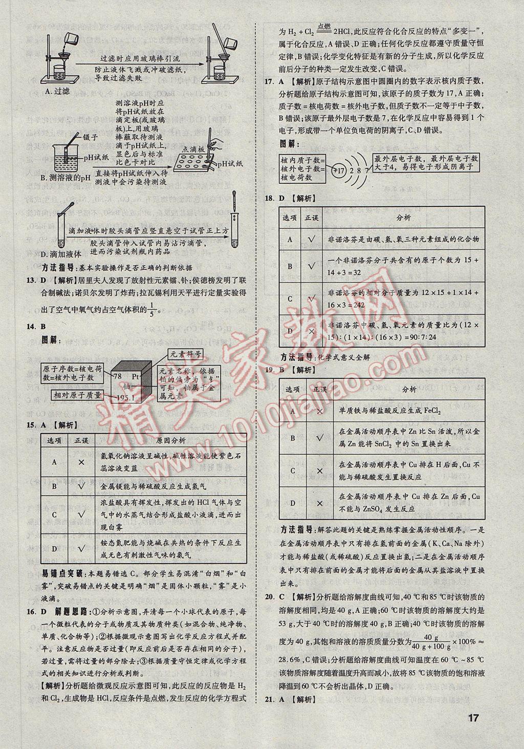 2017年云南中考方舟真題超詳解化學(xué) 參考答案第17頁