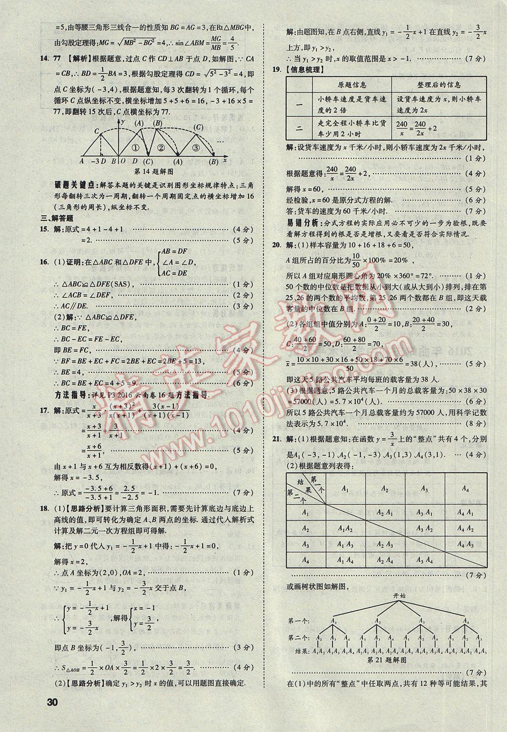 2017年云南中考方舟真题超详解数学 参考答案第30页