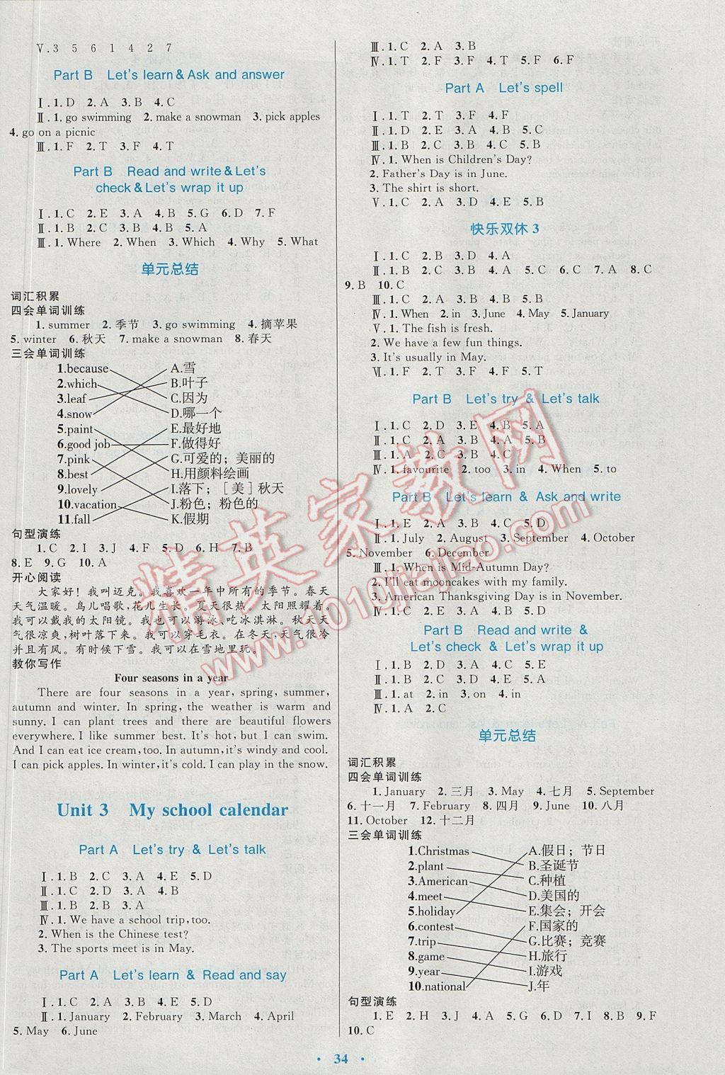 2017年新课标小学同步学习目标与检测五年级英语下册人教版 参考答案第2页