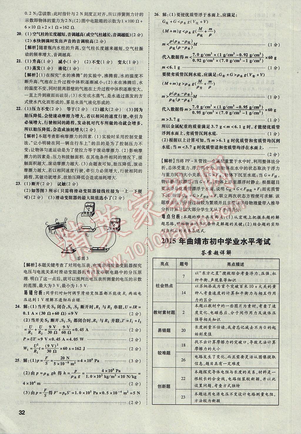 2017年云南中考方舟真题超详解物理 参考答案第31页