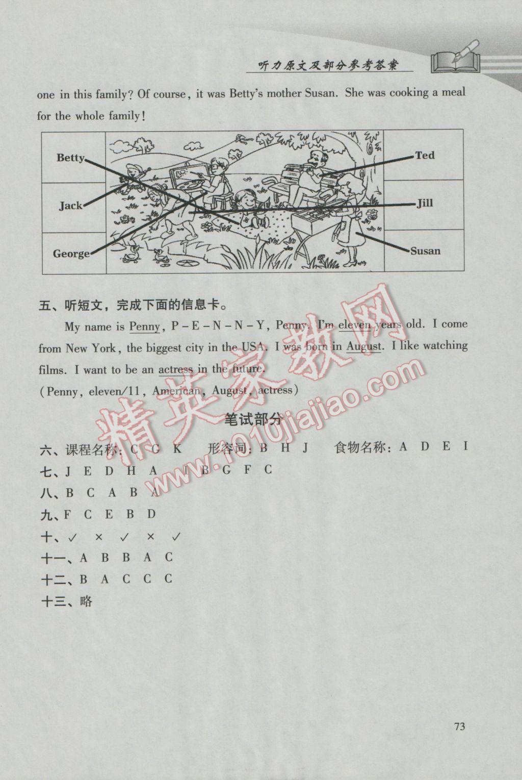 2017年学习探究诊断小学英语五年级下册外研版 参考答案第19页