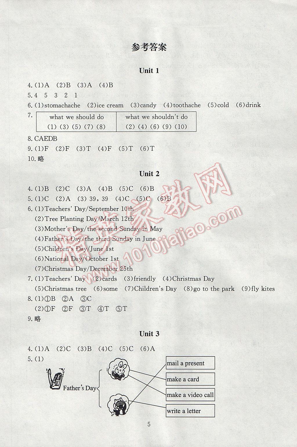 2017年海淀名師伴你學(xué)同步學(xué)練測五年級(jí)英語下冊人教新起點(diǎn) 參考答案第5頁