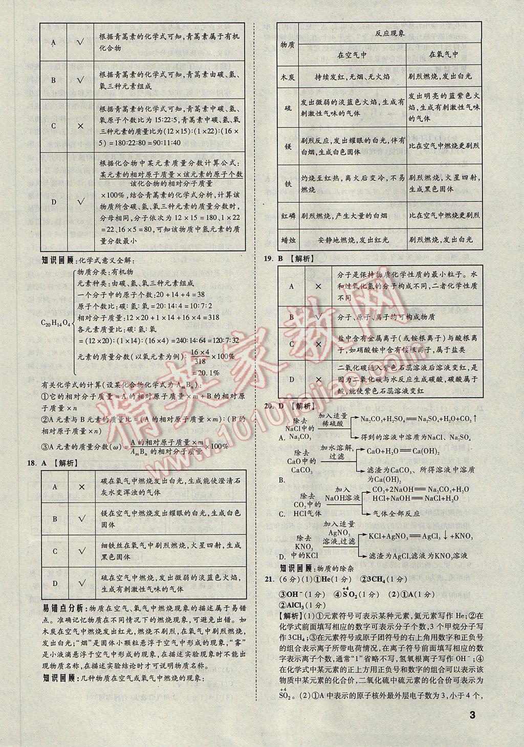 2017年云南中考方舟真題超詳解化學(xué) 參考答案第3頁(yè)