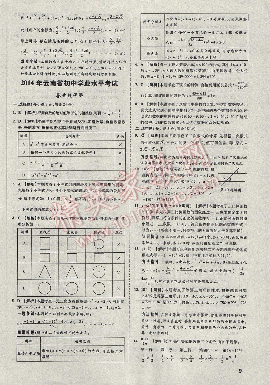 2017年云南中考方舟真题超详解数学 参考答案第9页