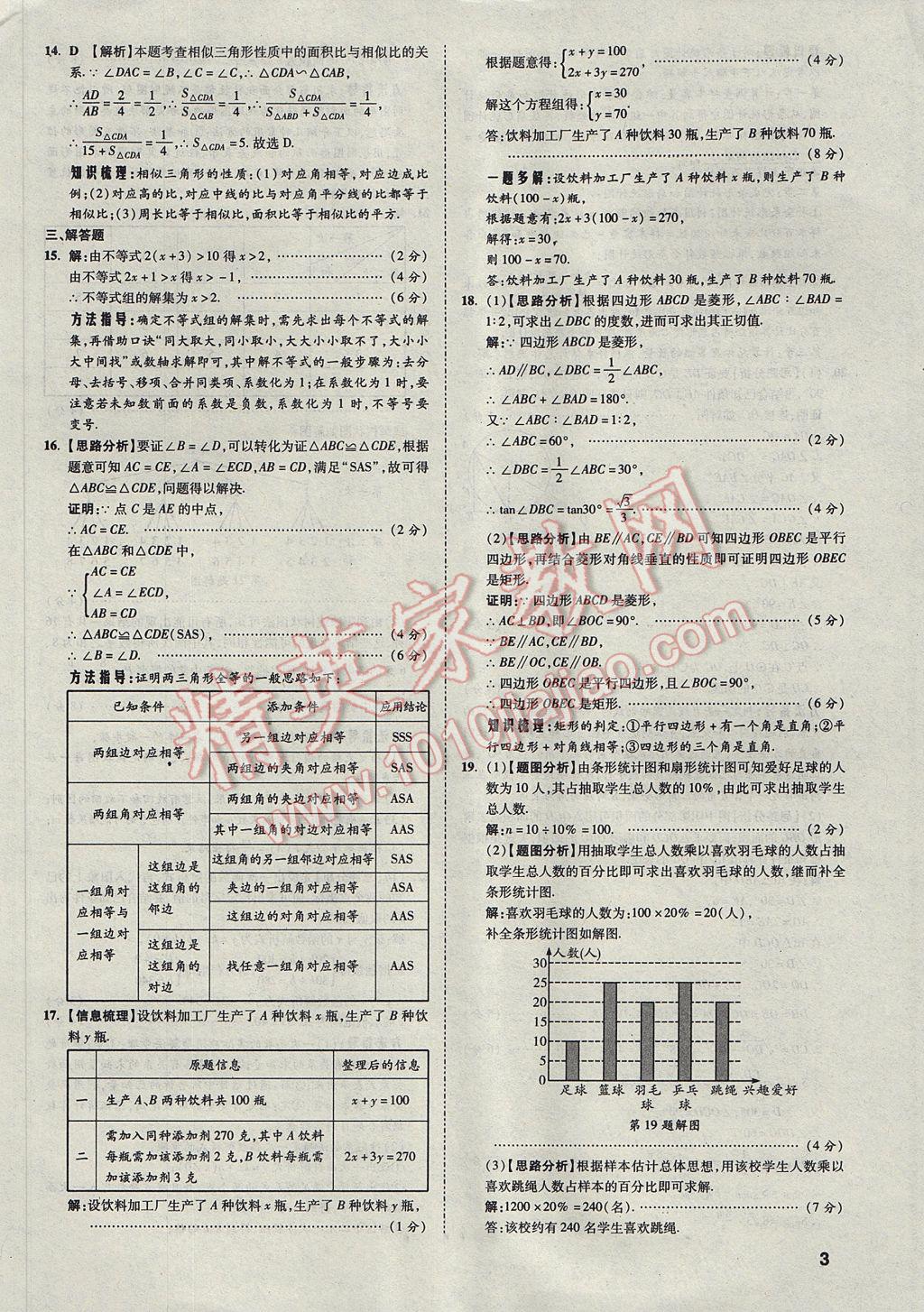 2017年云南中考方舟真题超详解数学 参考答案第3页