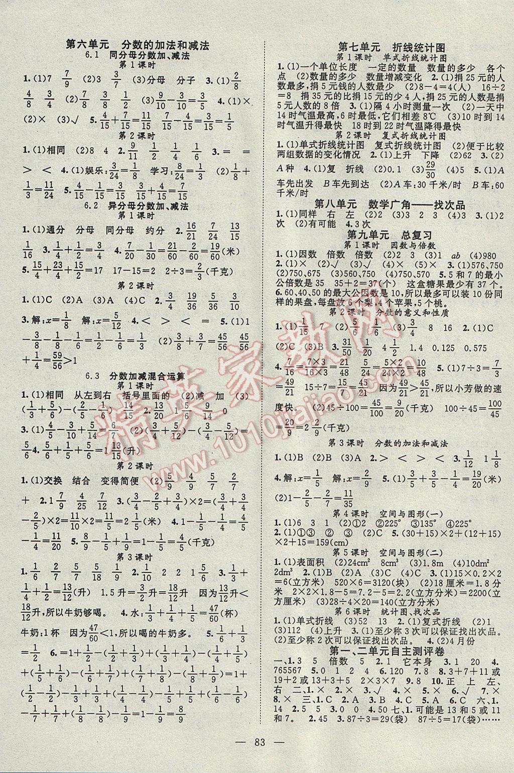 2017年優(yōu)質(zhì)課堂導(dǎo)學(xué)案五年級數(shù)學(xué)下冊 參考答案第3頁