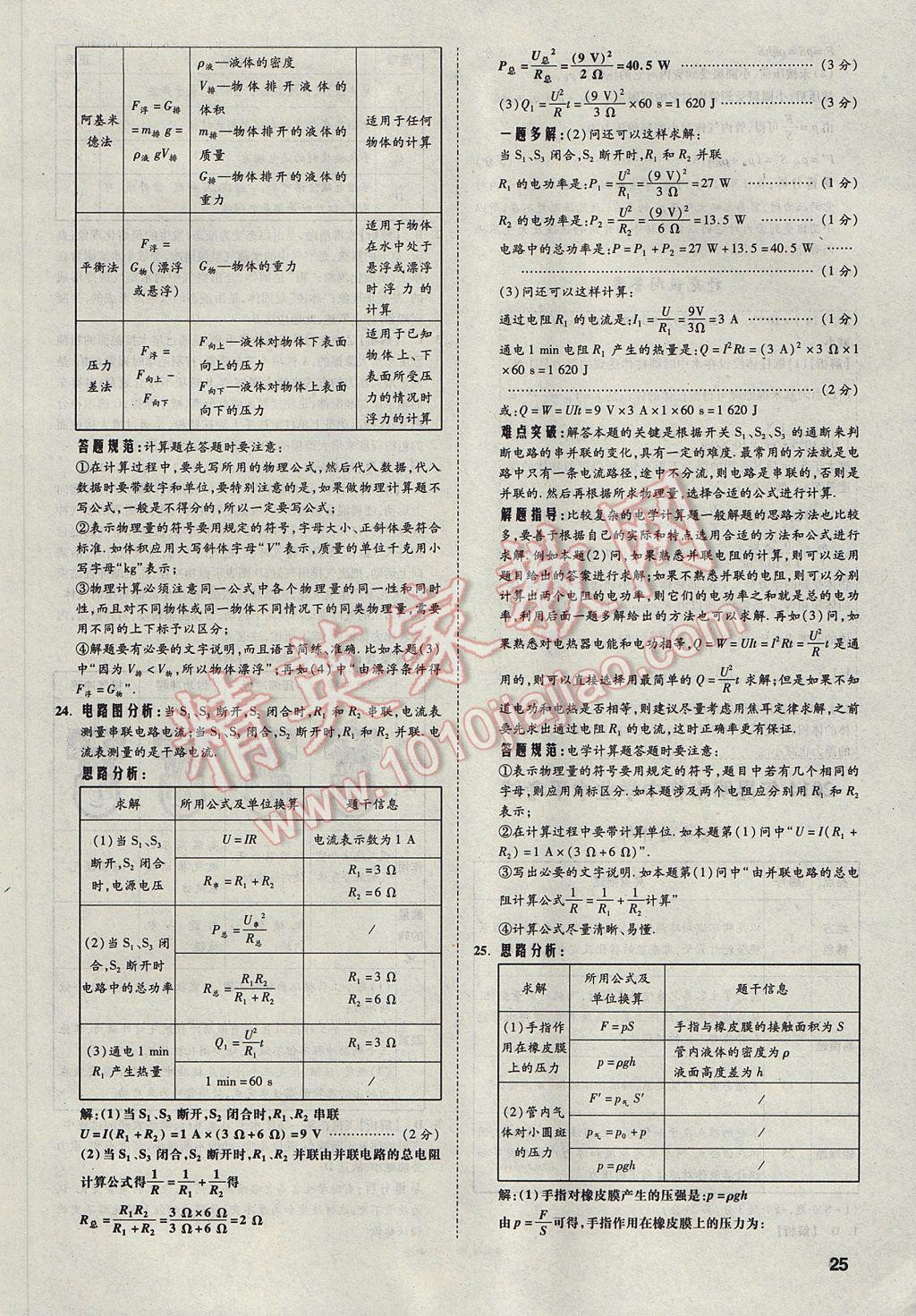 2017年云南中考方舟真题超详解物理 参考答案第24页