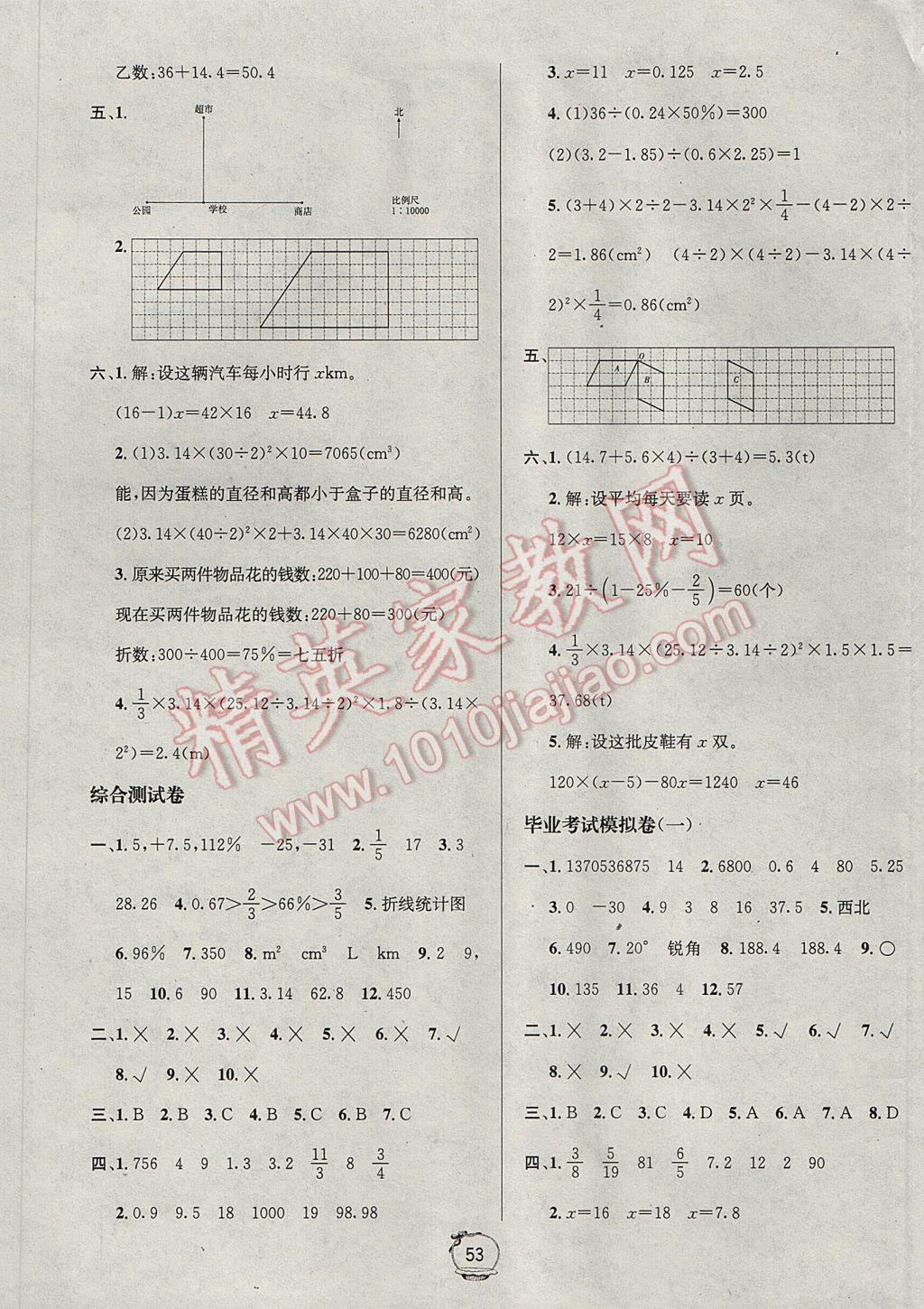 2017年名校秘題課時(shí)達(dá)標(biāo)練與測(cè)六年級(jí)數(shù)學(xué)下冊(cè)人教版 單元達(dá)標(biāo)檢測(cè)卷答案第5頁(yè)