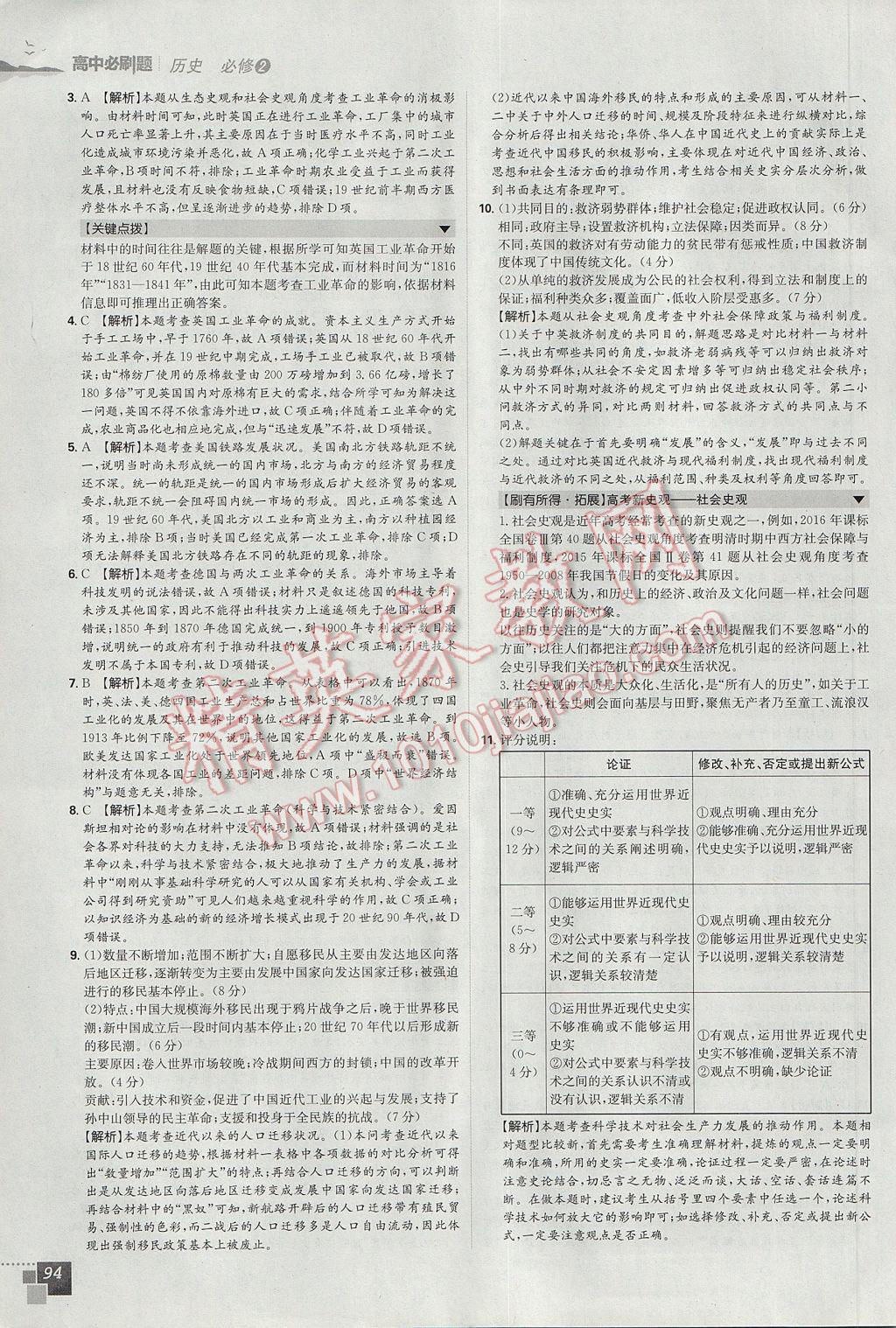 高中必刷题历史必修2考点同步训练 参考答案第12页