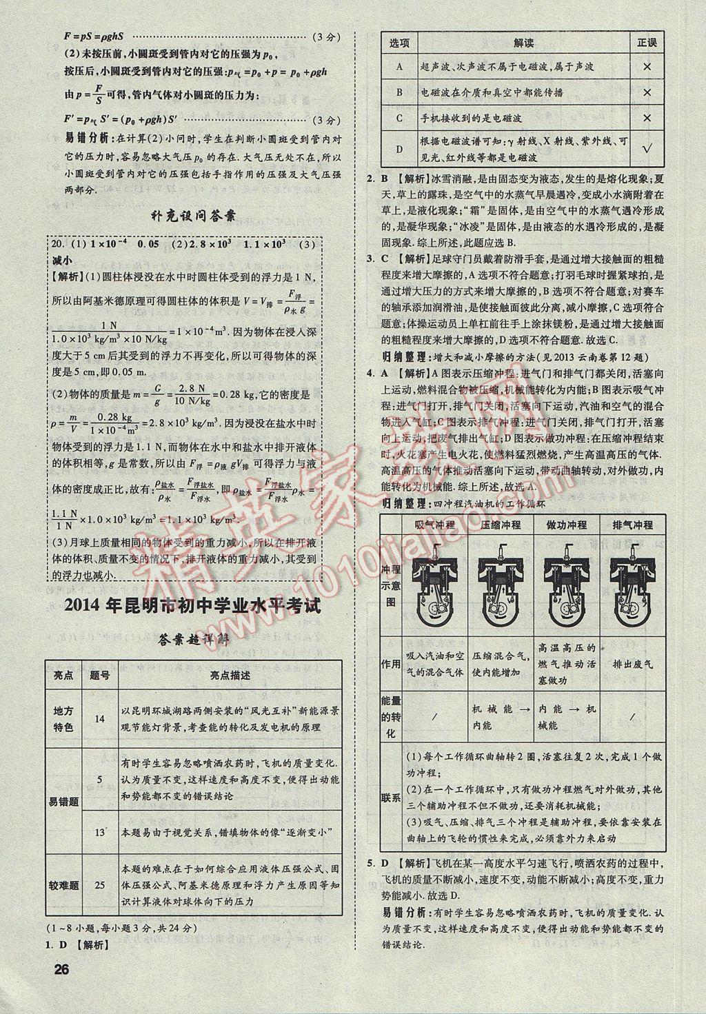 2017年云南中考方舟真题超详解物理 参考答案第25页