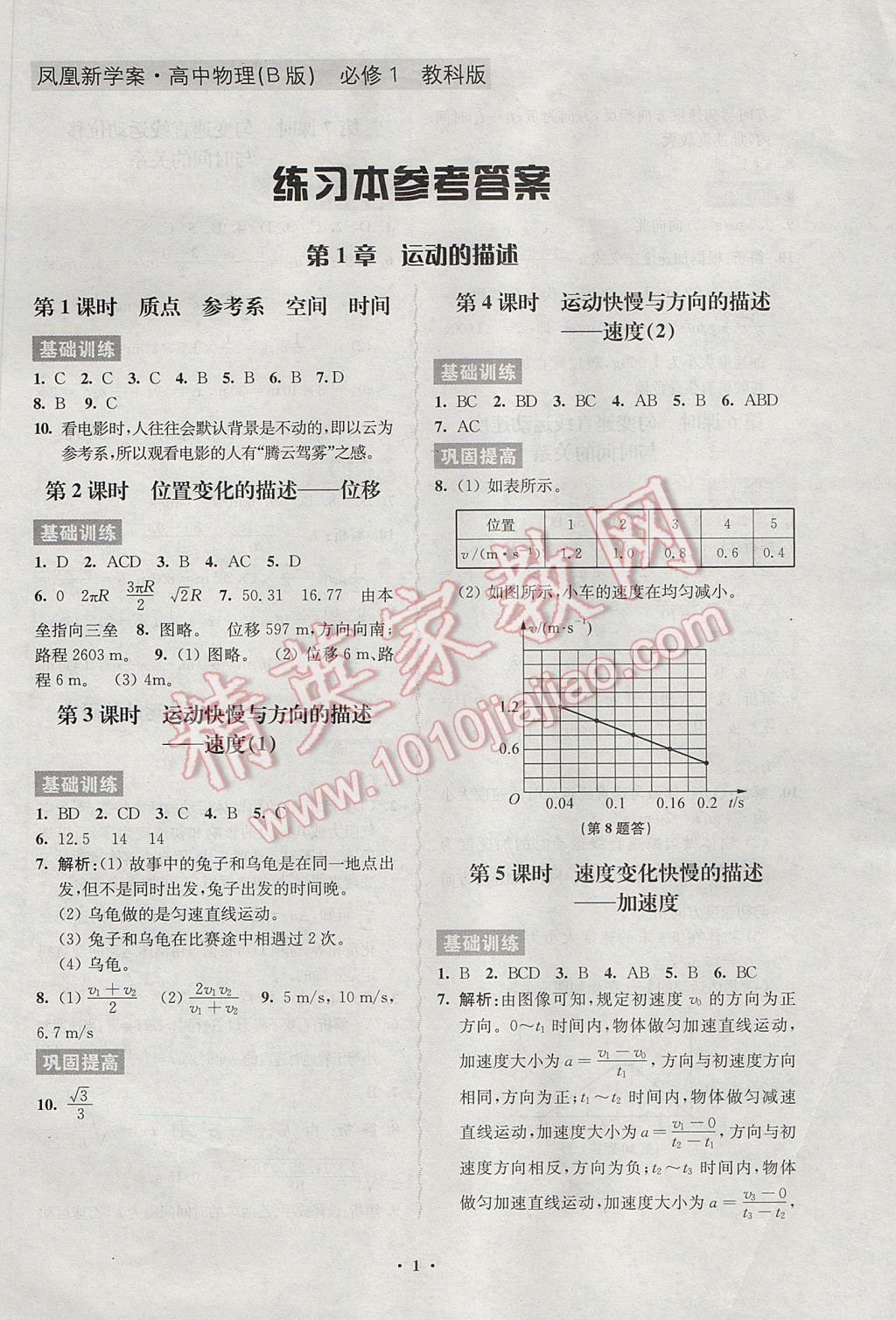 2016年鳳凰新學(xué)案高中物理必修1教科版B版 練習(xí)本答案第9頁(yè)