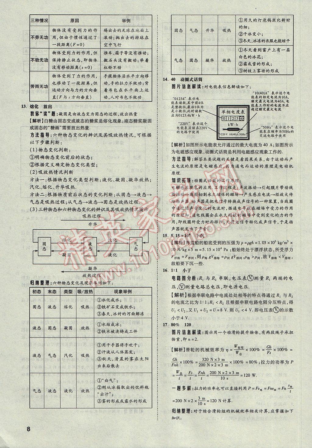 2017年云南中考方舟真题超详解物理 参考答案第7页