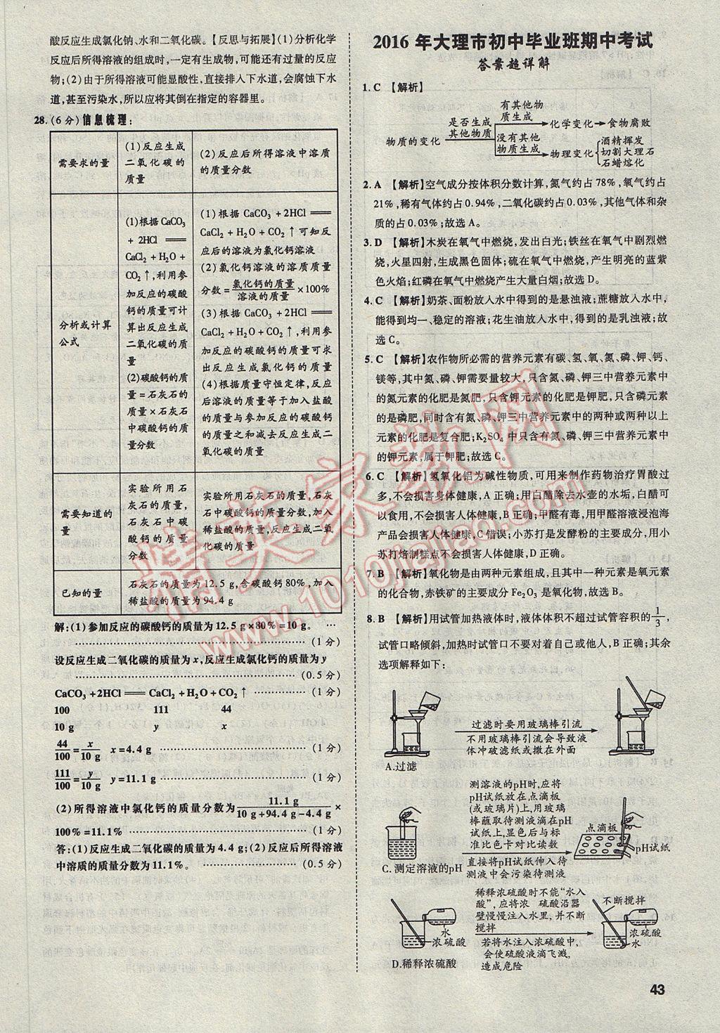 2017年云南中考方舟真題超詳解化學(xué) 參考答案第43頁